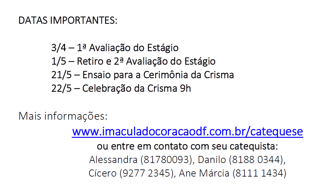 datas importantes crisma